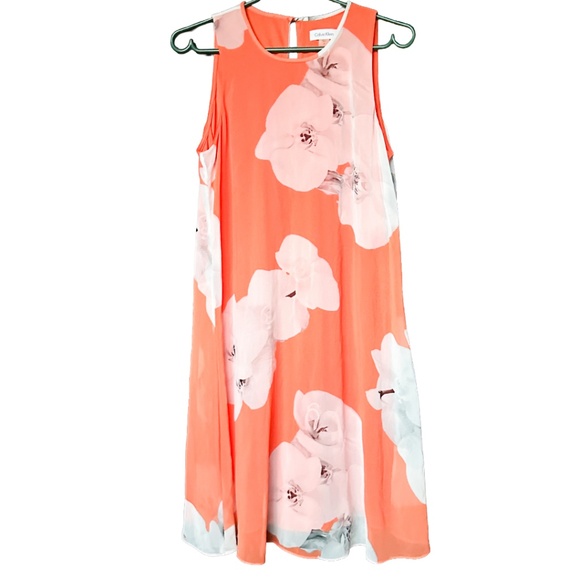 NWT! Calvin Klein Coral Floral Sleeveless Dress NWT Women’s Size 8 - Picture 1 of 7